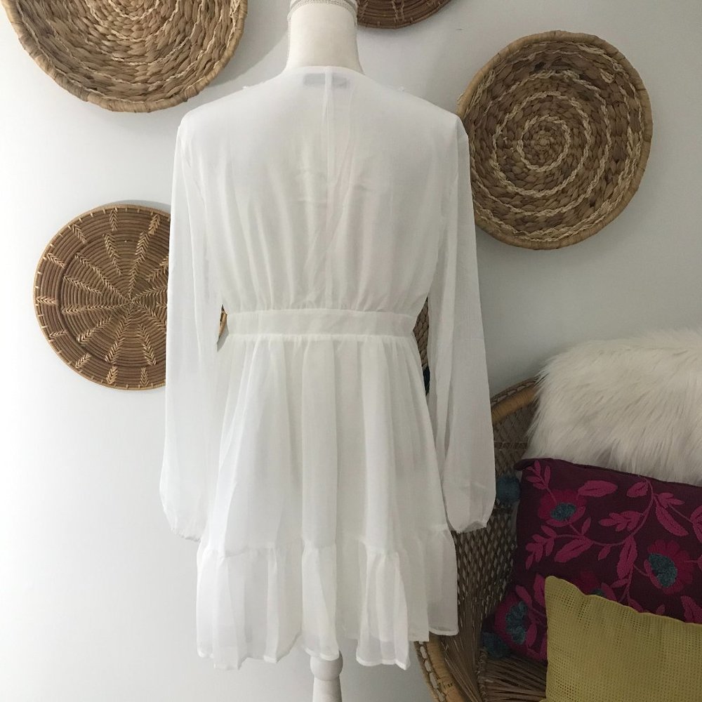 SHEIN White Boho Ruffle Long Sleeve Mini Dress - Picture 4 of 9